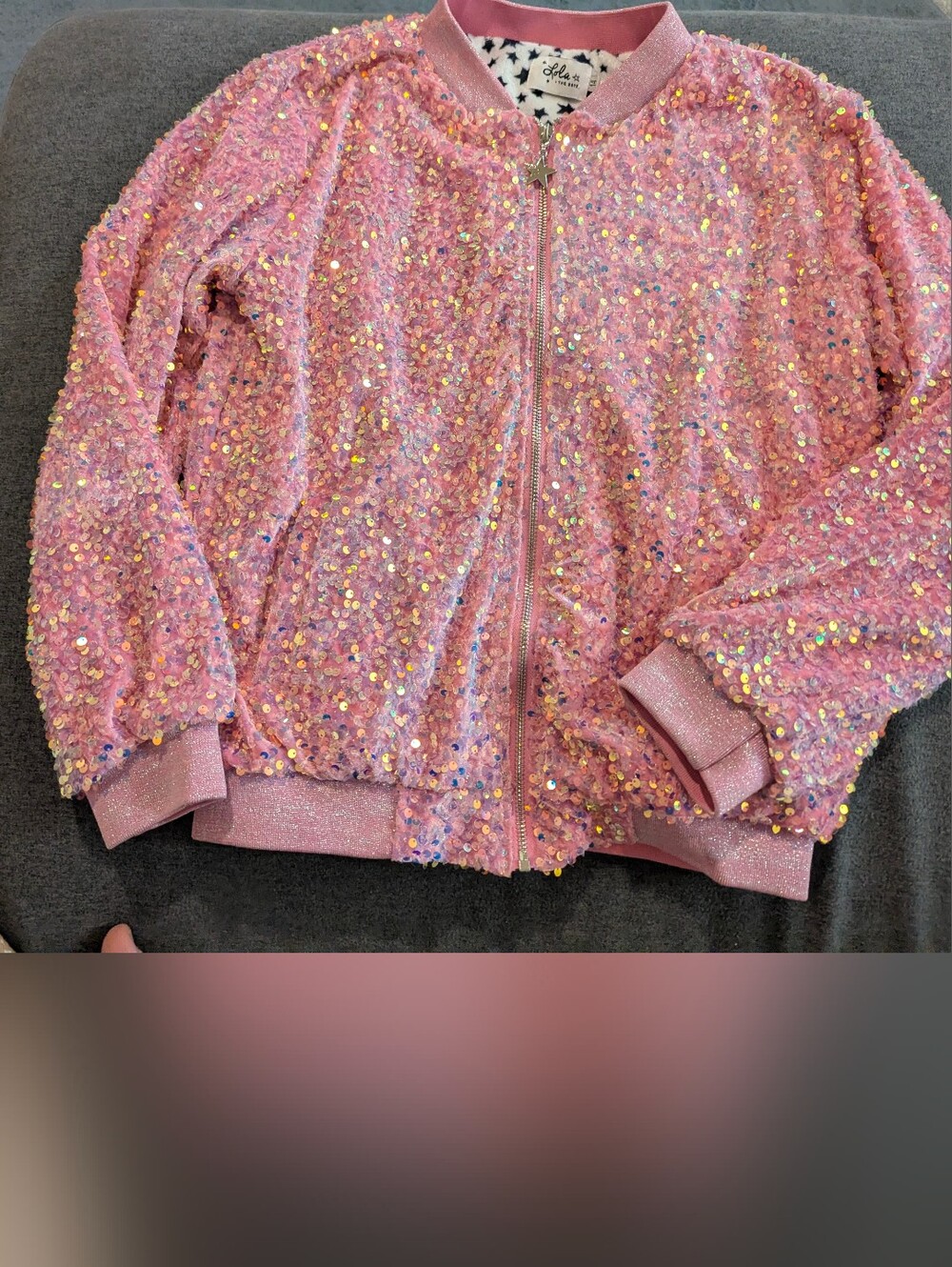 Lola And The Boys Girls' Pink Sequin Bomber Jacket